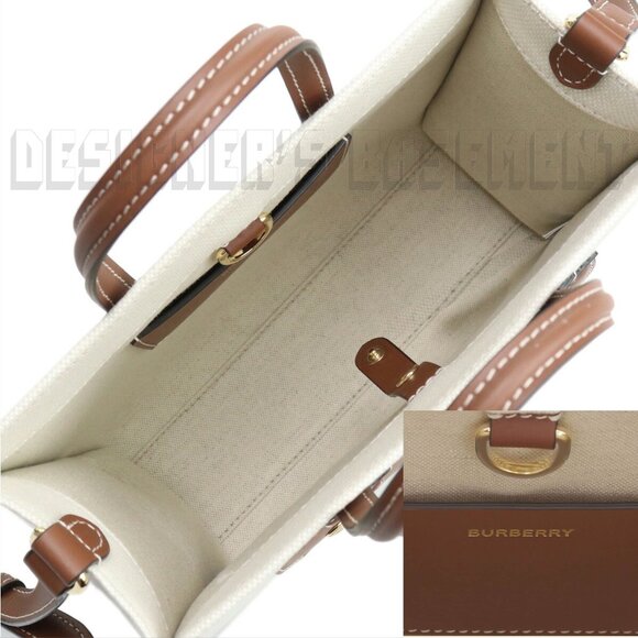 BURBERRY ivory Canvas FREYA Horseferry Logo Leather trim Crossbody Tote Bag NWT - Picture 6 of 11